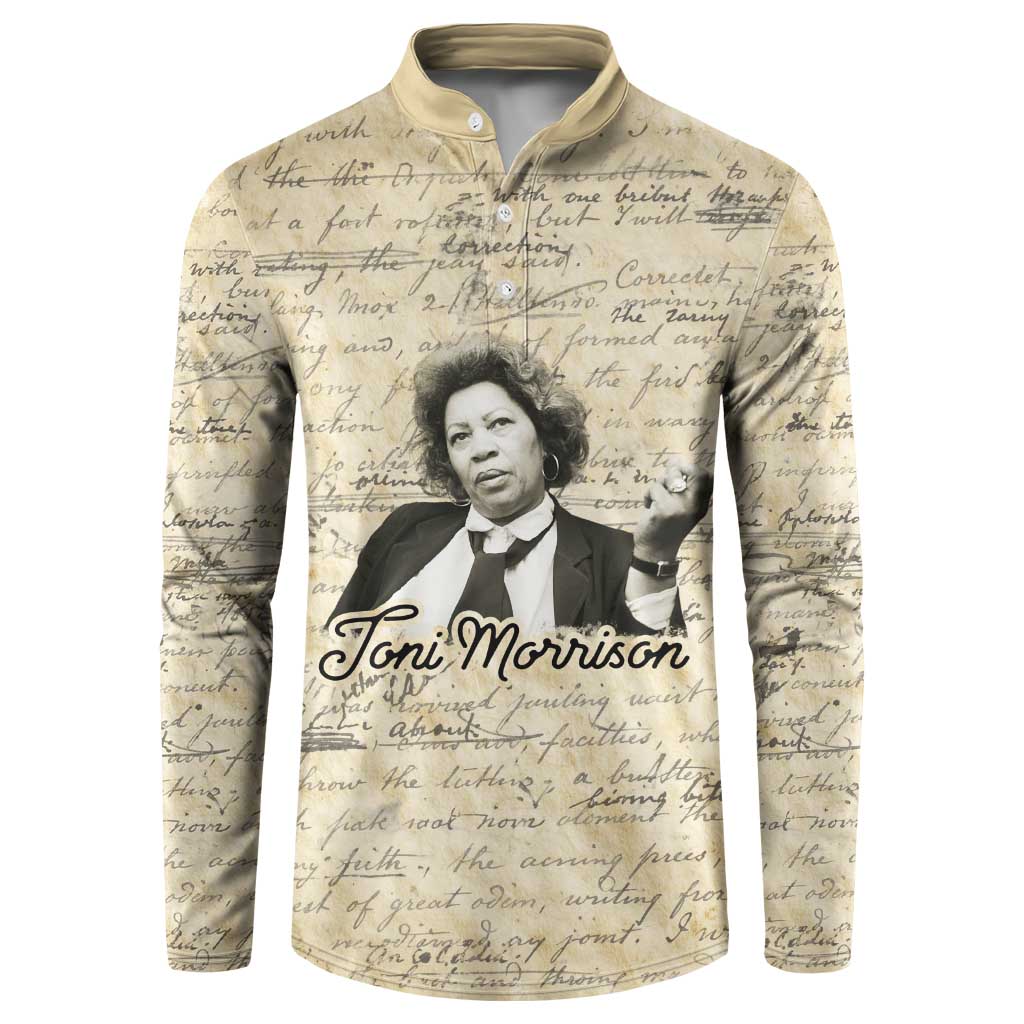 Toni Morrison Button Sweatshirt Handwritten Manuscript Powerful Portrait with Feather Pen Quote