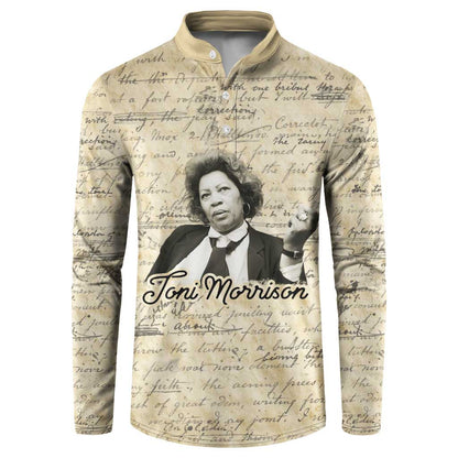 Toni Morrison Button Sweatshirt Handwritten Manuscript Powerful Portrait with Feather Pen Quote