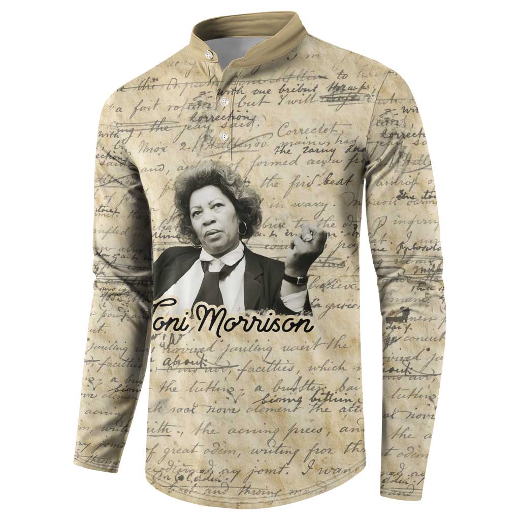 Toni Morrison Button Sweatshirt Handwritten Manuscript Powerful Portrait with Feather Pen Quote