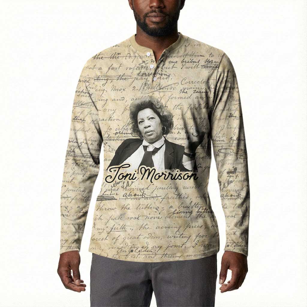 Toni Morrison Button Sweatshirt Handwritten Manuscript Powerful Portrait with Feather Pen Quote