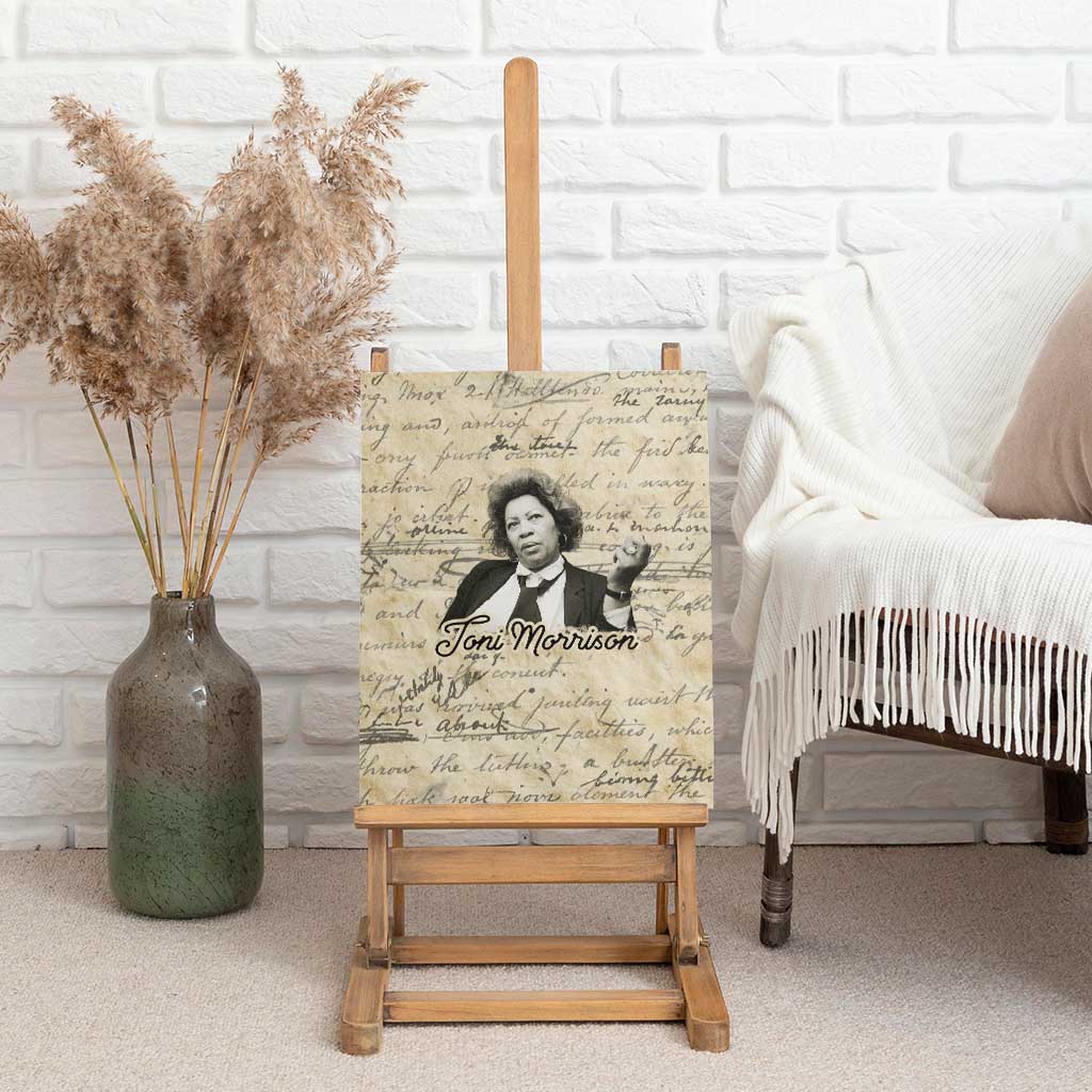 Toni Morrison Canvas Wall Art Handwritten Manuscript Powerful Portrait with Feather Pen Quote - African Pride