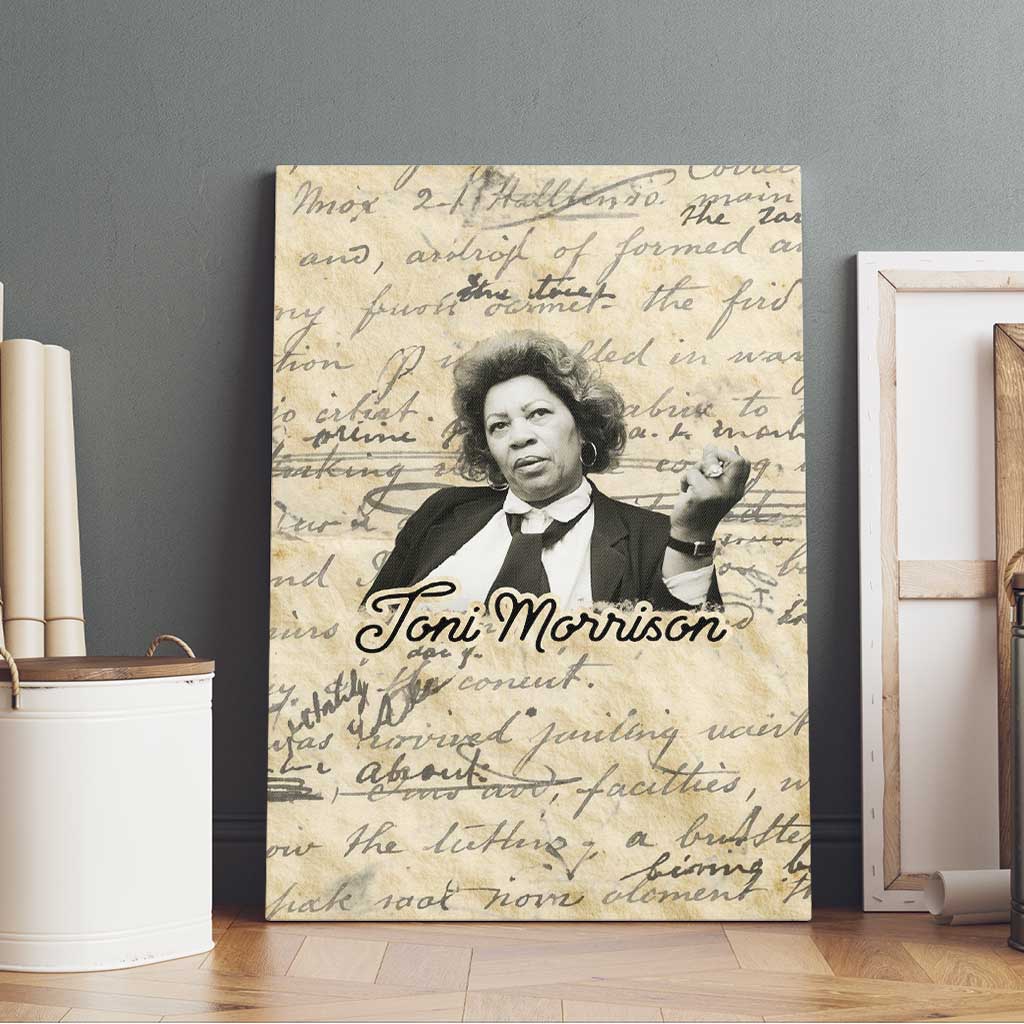 Toni Morrison Canvas Wall Art Handwritten Manuscript Powerful Portrait with Feather Pen Quote - African Pride