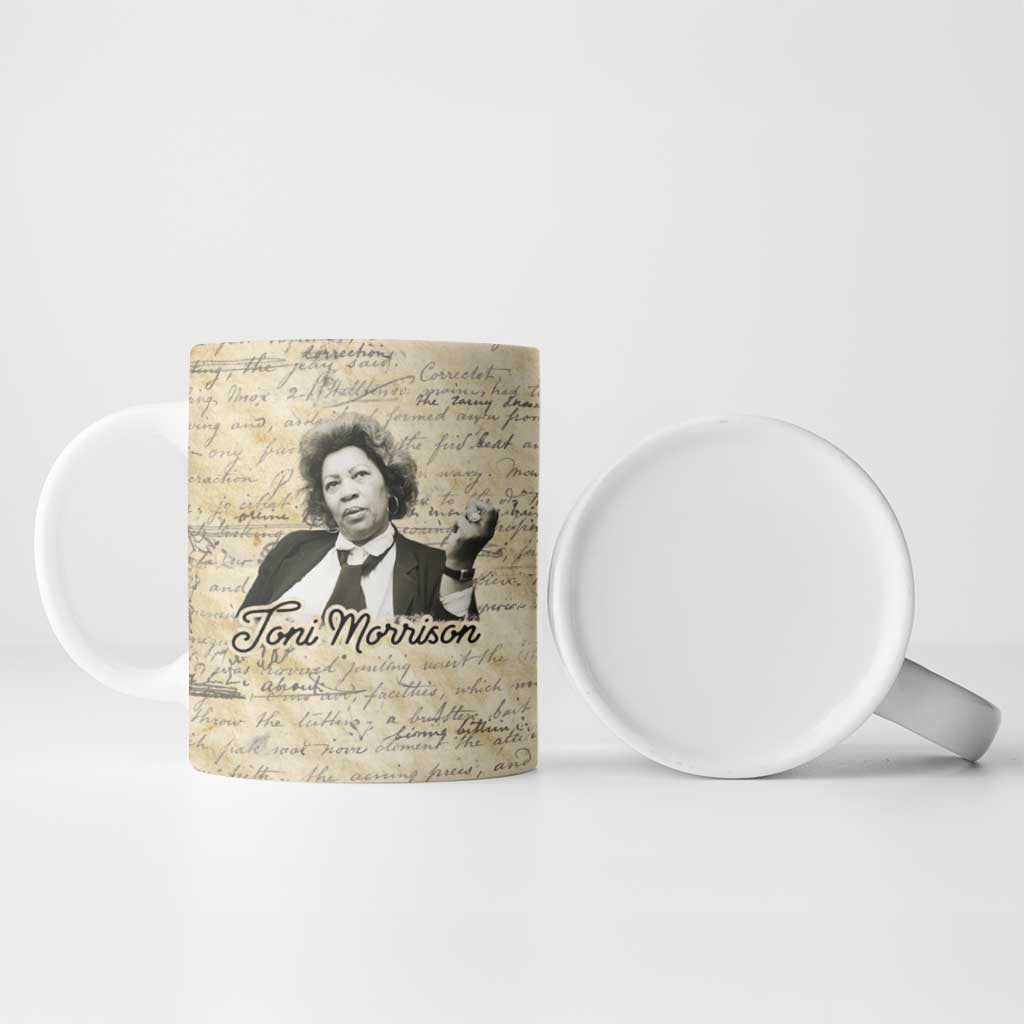 Toni Morrison Ceramic Mug Handwritten Manuscript Powerful Portrait with Feather Pen Quote - African Pride