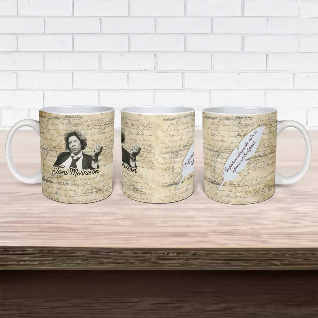 Toni Morrison Ceramic Mug Handwritten Manuscript Powerful Portrait with Feather Pen Quote - African Pride