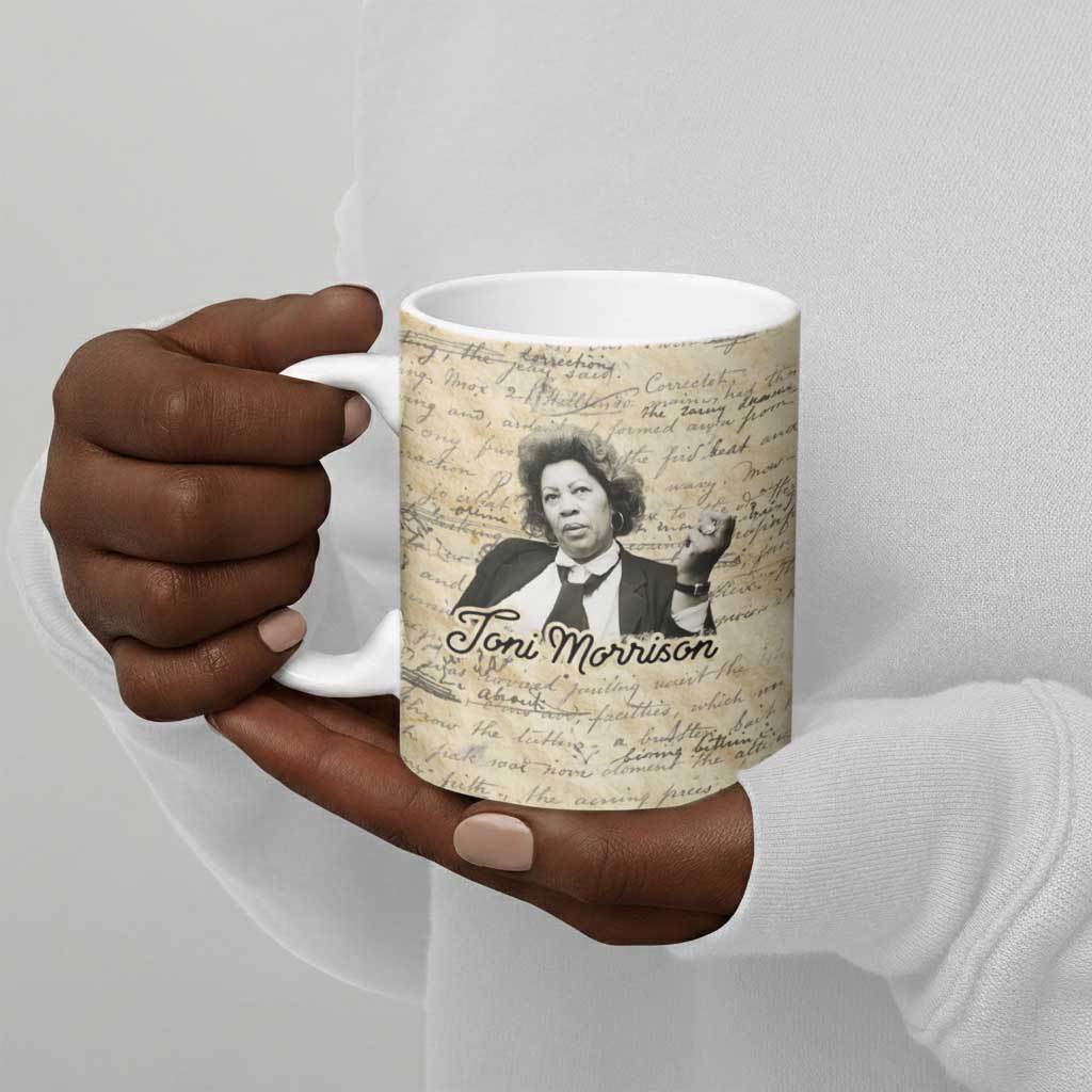 Toni Morrison Ceramic Mug Handwritten Manuscript Powerful Portrait with Feather Pen Quote - African Pride