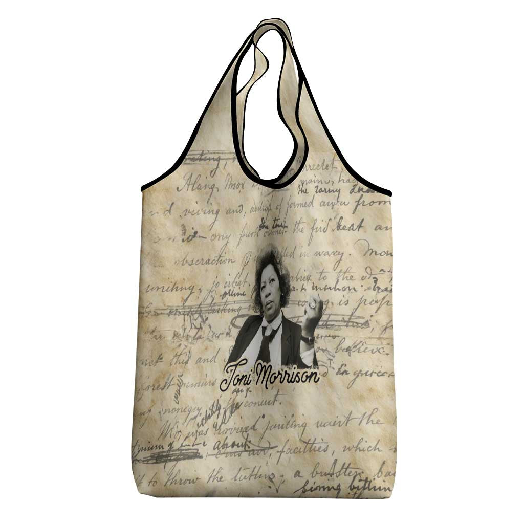 Toni Morrison Grocery Bag Handwritten Manuscript Powerful Portrait with Feather Pen Quote - African Pride