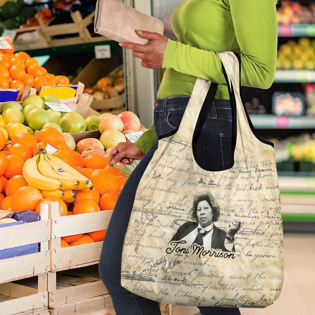 Toni Morrison Grocery Bag Handwritten Manuscript Powerful Portrait with Feather Pen Quote - African Pride