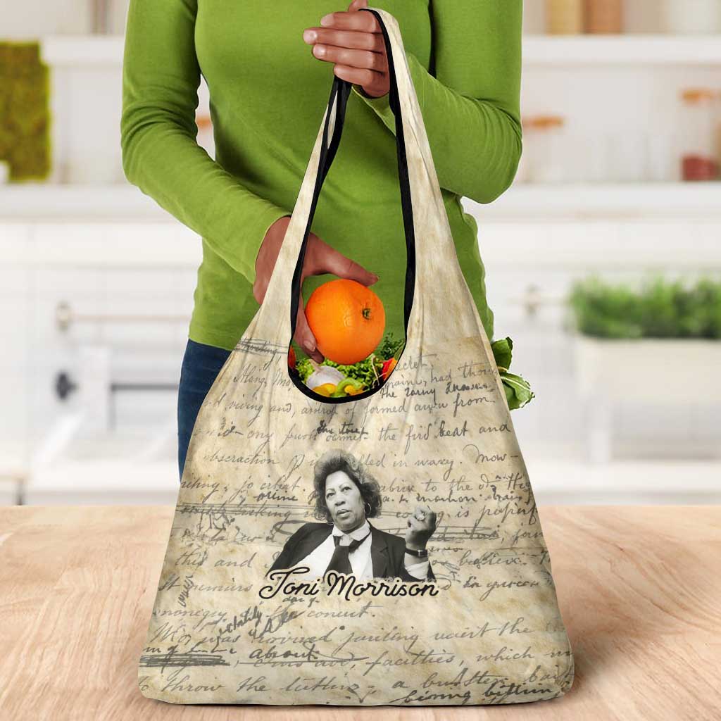 Toni Morrison Grocery Bag Handwritten Manuscript Powerful Portrait with Feather Pen Quote - African Pride