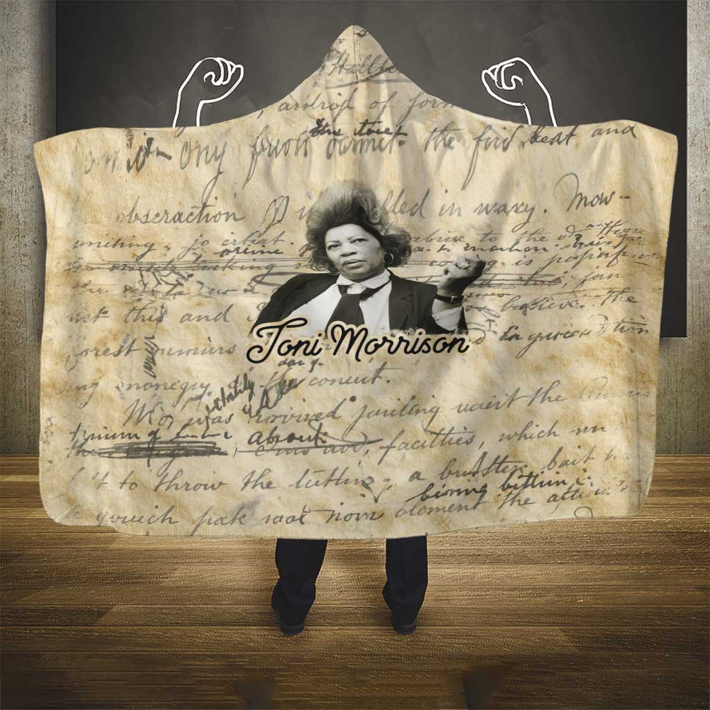 Toni Morrison Hooded Blanket Handwritten Manuscript Powerful Portrait with Feather Pen Quote - African Pride