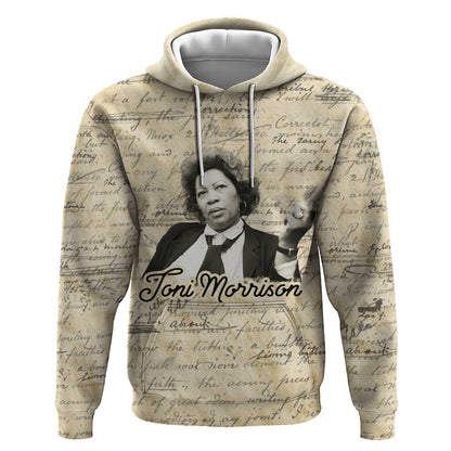 Toni Morrison Hoodie Handwritten Manuscript Powerful Portrait with Feather Pen Quote - African Pride