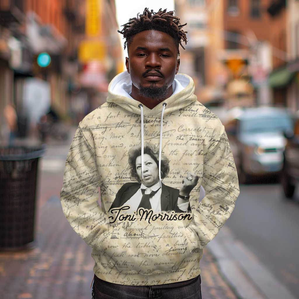 Toni Morrison Hoodie Handwritten Manuscript Powerful Portrait with Feather Pen Quote - African Pride