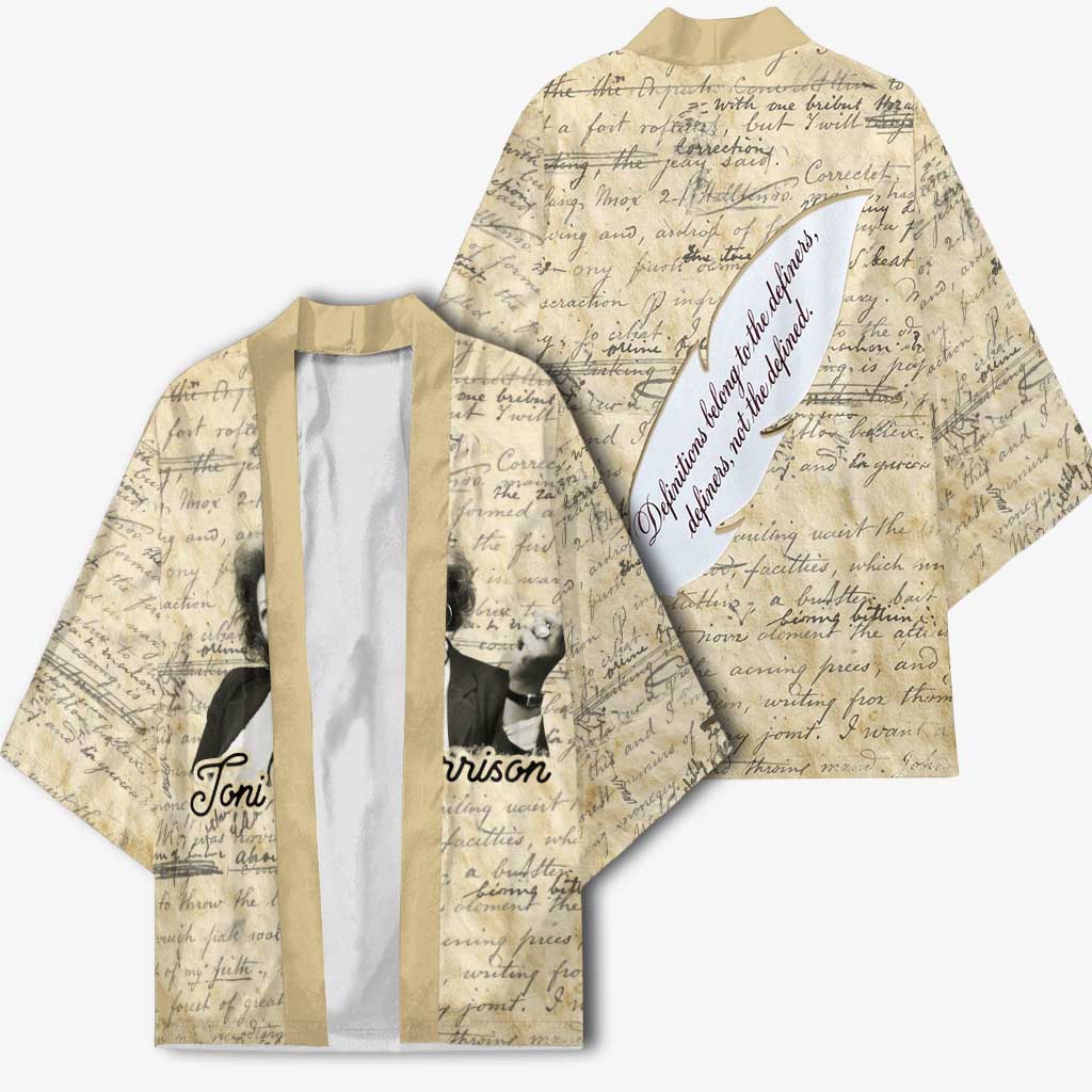 Toni Morrison Kimono Handwritten Manuscript Powerful Portrait with Feather Pen Quote - African Pride