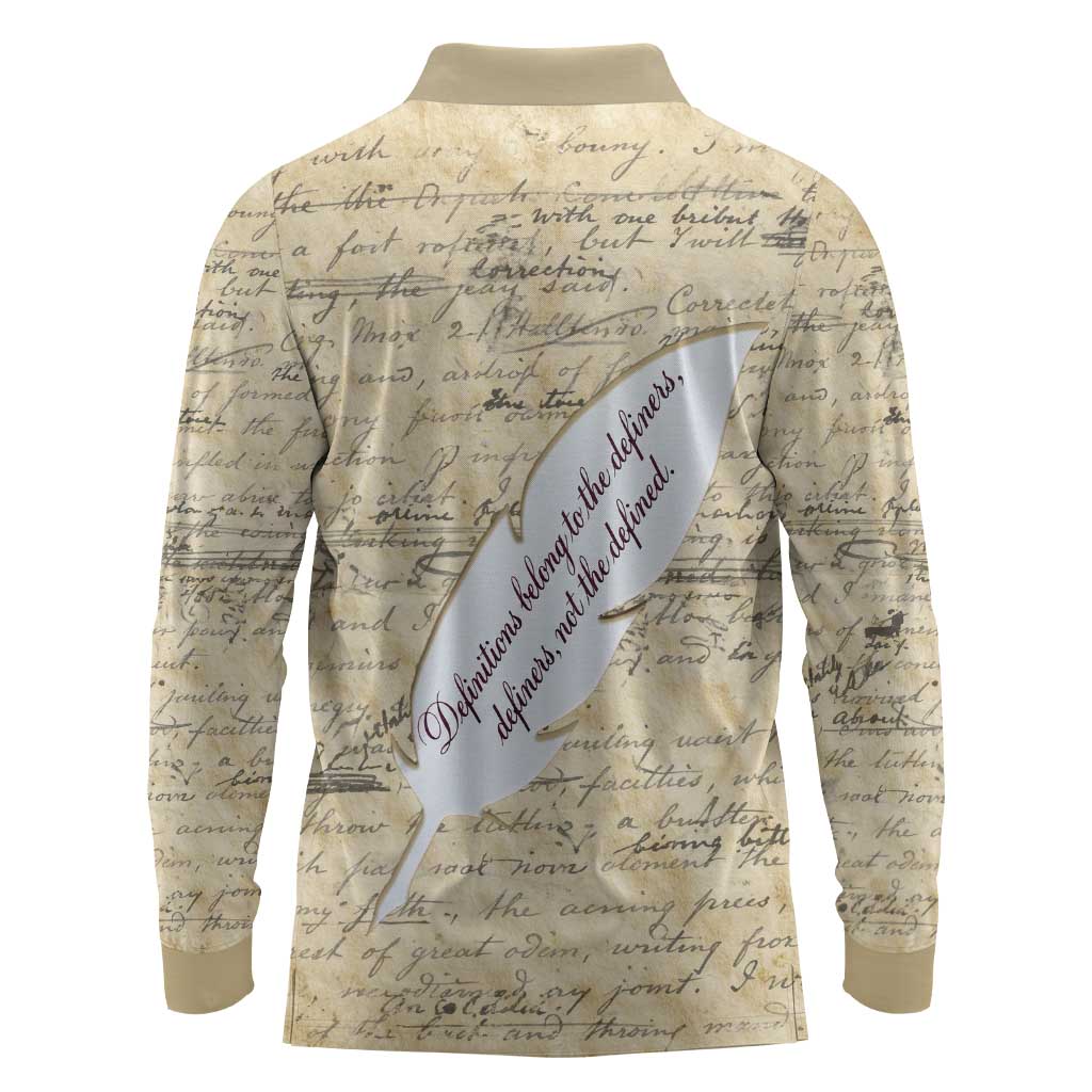 Toni Morrison Long Sleeve Polo Shirt Handwritten Manuscript Powerful Portrait with Feather Pen Quote - African Pride