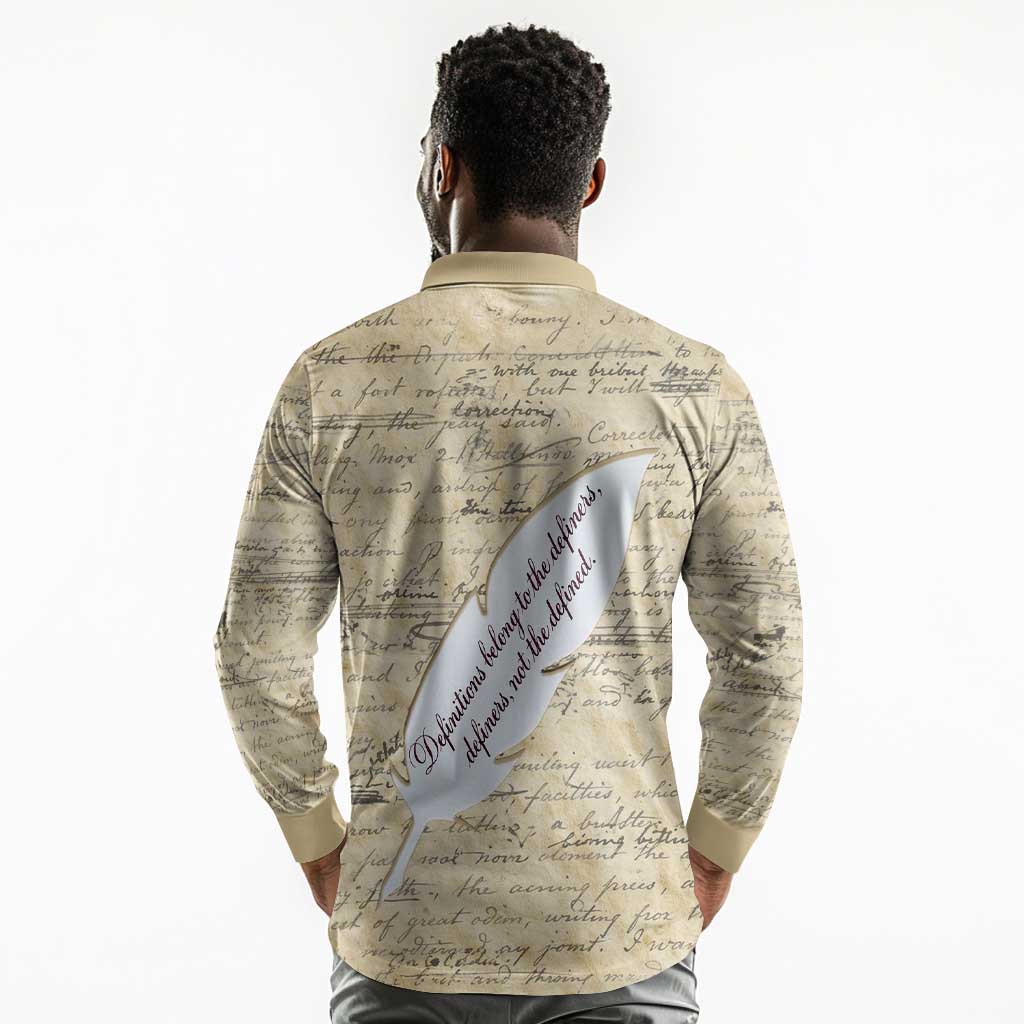 Toni Morrison Long Sleeve Polo Shirt Handwritten Manuscript Powerful Portrait with Feather Pen Quote - African Pride