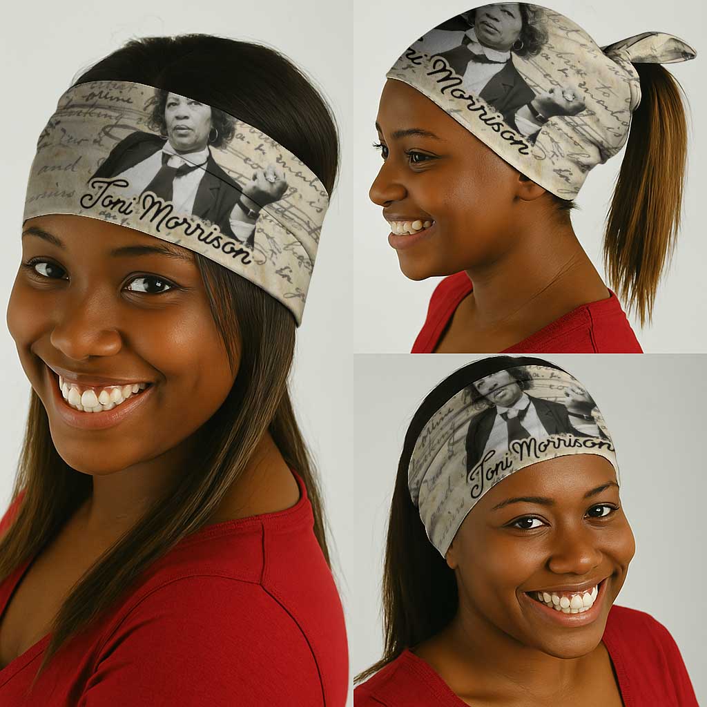 Toni Morrison Neck Gaiter Handwritten Manuscript Powerful Portrait with Feather Pen Quote - African Pride