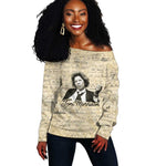 Toni Morrison Off Shoulder Sweater Handwritten Manuscript Powerful Portrait with Feather Pen Quote - African Pride