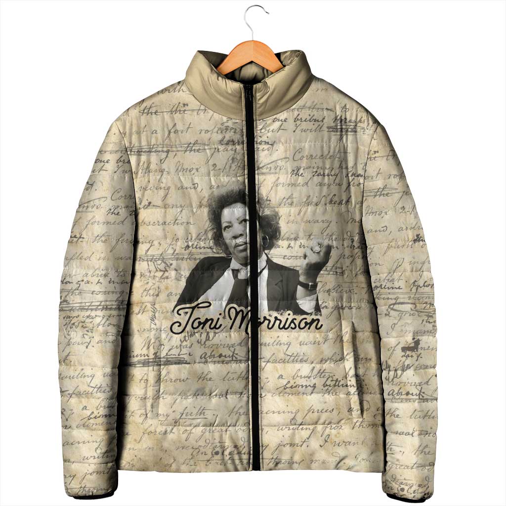 Toni Morrison Padded Jacket Handwritten Manuscript Powerful Portrait with Feather Pen Quote - African Pride