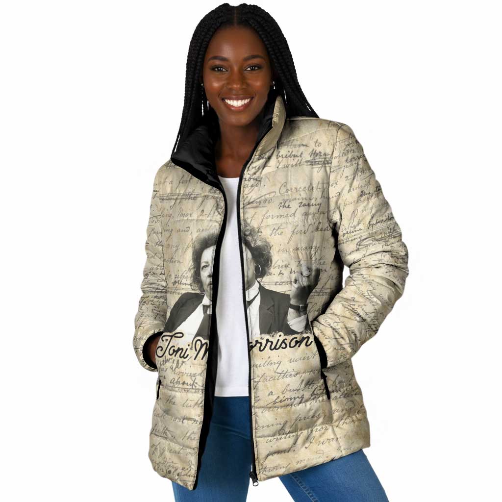 Toni Morrison Padded Jacket Handwritten Manuscript Powerful Portrait with Feather Pen Quote - African Pride