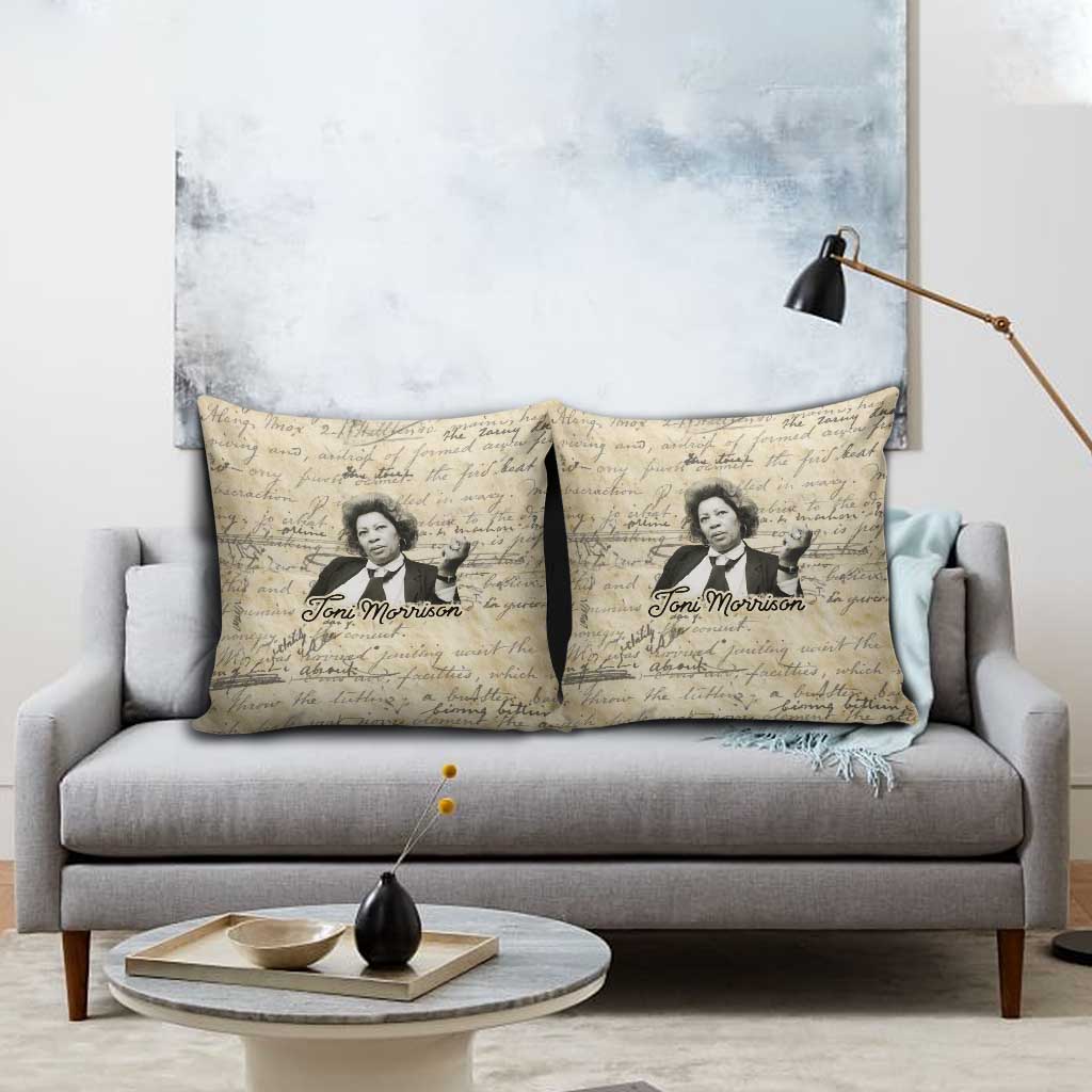 Toni Morrison Pillow Cover Handwritten Manuscript Powerful Portrait with Feather Pen Quote - African Pride