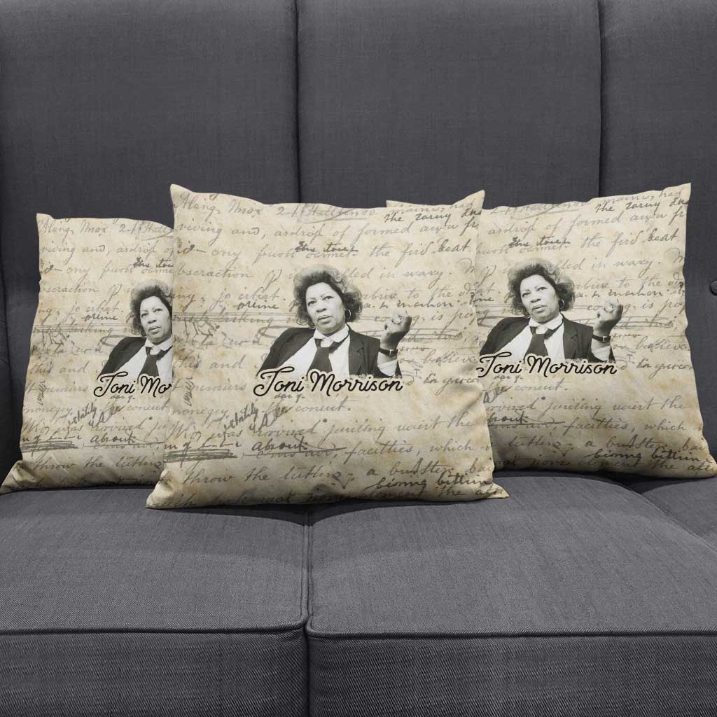 Toni Morrison Pillow Cover Handwritten Manuscript Powerful Portrait with Feather Pen Quote - African Pride