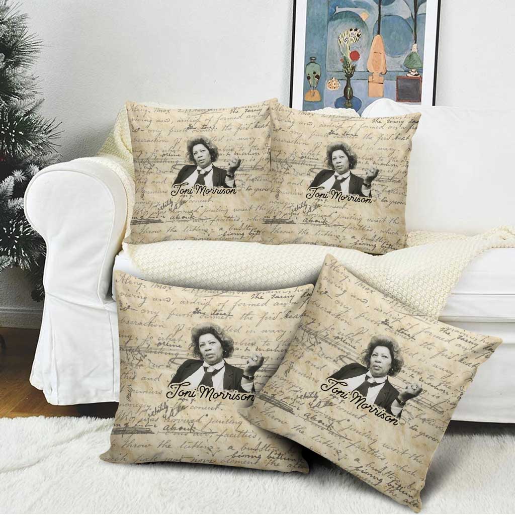 Toni Morrison Pillow Cover Handwritten Manuscript Powerful Portrait with Feather Pen Quote - African Pride