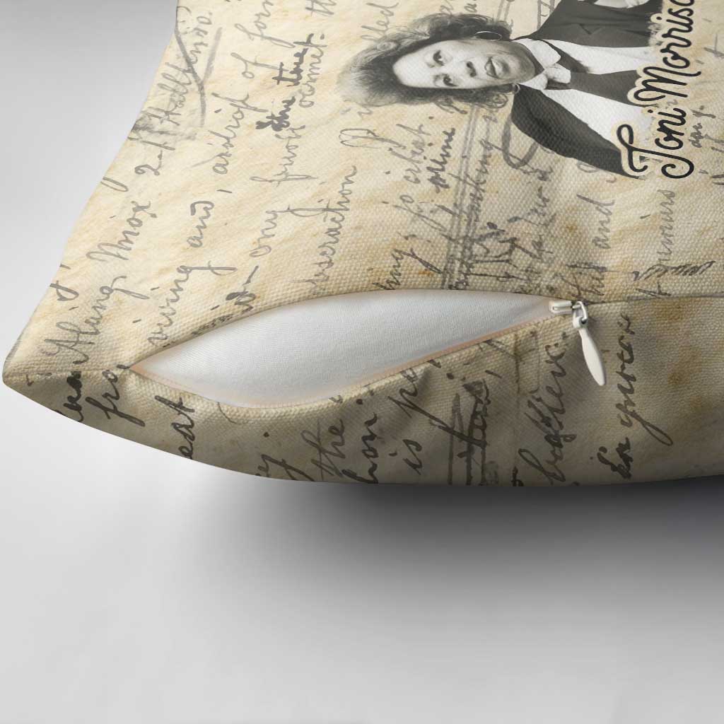 Toni Morrison Pillow Cover Handwritten Manuscript Powerful Portrait with Feather Pen Quote - African Pride