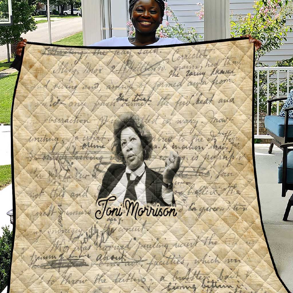Toni Morrison Quilt Handwritten Manuscript Powerful Portrait with Feather Pen Quote - African Pride