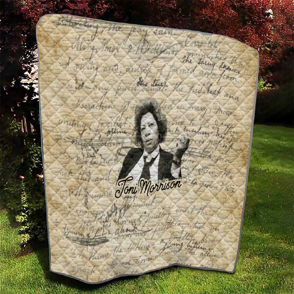 Toni Morrison Quilt Handwritten Manuscript Powerful Portrait with Feather Pen Quote - African Pride