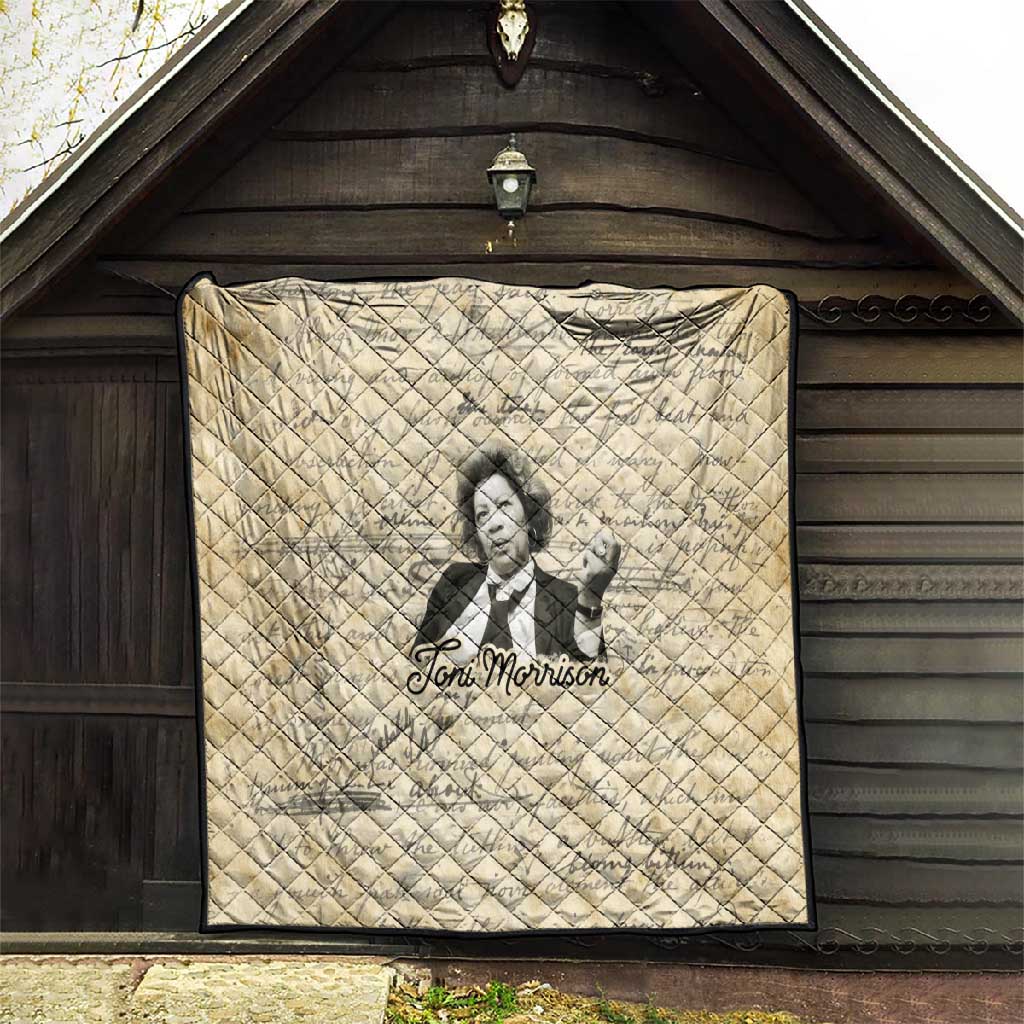 Toni Morrison Quilt Handwritten Manuscript Powerful Portrait with Feather Pen Quote - African Pride