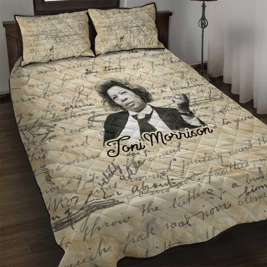 Toni Morrison Quilt Bed Set Handwritten Manuscript Powerful Portrait with Feather Pen Quote - African Pride