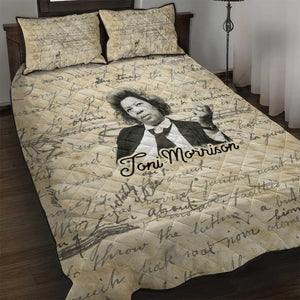 Toni Morrison Quilt Bed Set Handwritten Manuscript Powerful Portrait with Feather Pen Quote - African Pride