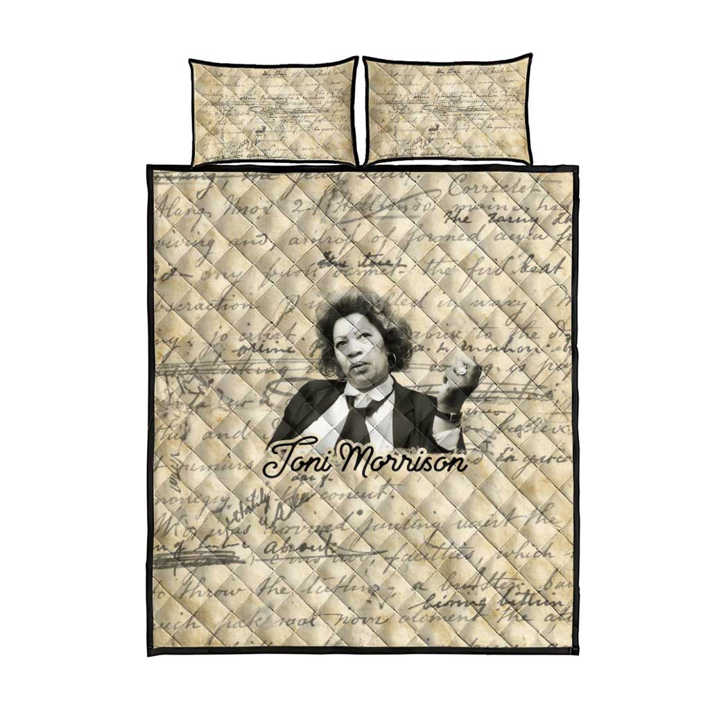 Toni Morrison Quilt Bed Set Handwritten Manuscript Powerful Portrait with Feather Pen Quote - African Pride
