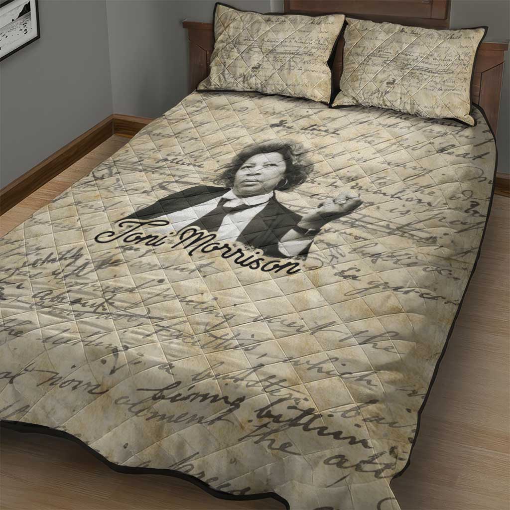 Toni Morrison Quilt Bed Set Handwritten Manuscript Powerful Portrait with Feather Pen Quote - African Pride
