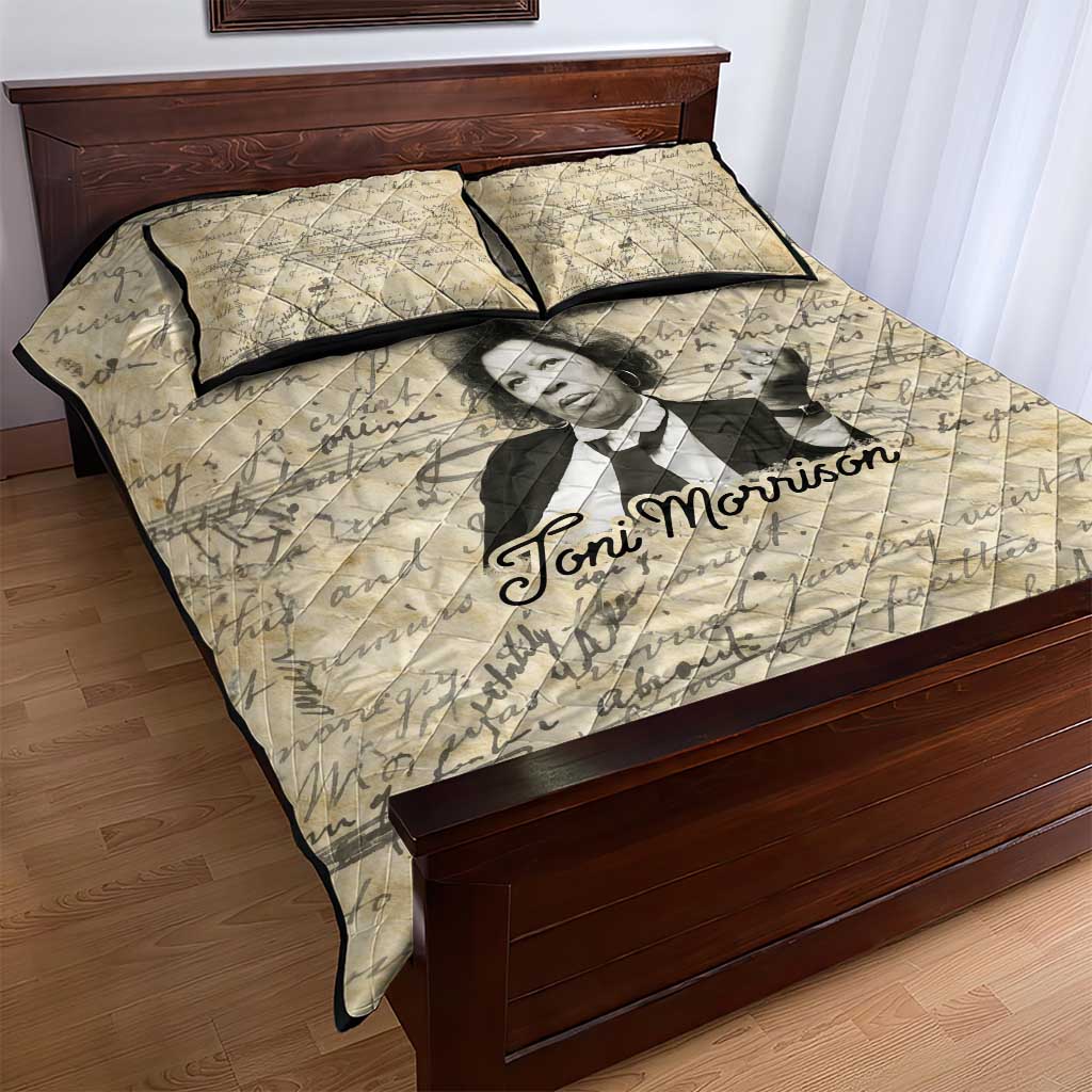Toni Morrison Quilt Bed Set Handwritten Manuscript Powerful Portrait with Feather Pen Quote - African Pride