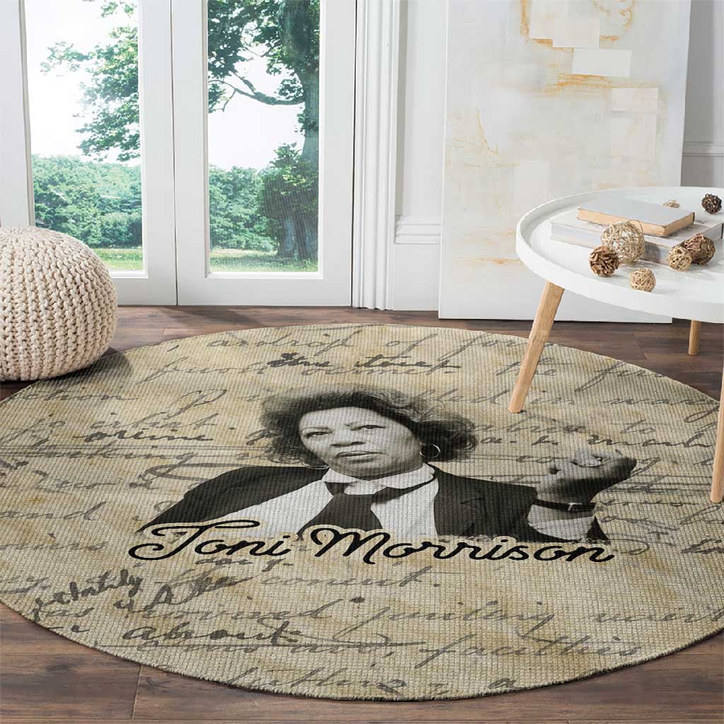 Toni Morrison Round Carpet Handwritten Manuscript Powerful Portrait with Feather Pen Quote - African Pride