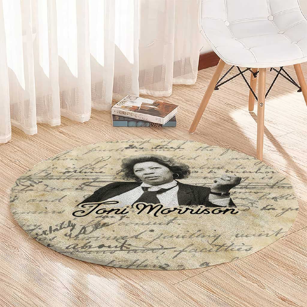 Toni Morrison Round Carpet Handwritten Manuscript Powerful Portrait with Feather Pen Quote - African Pride