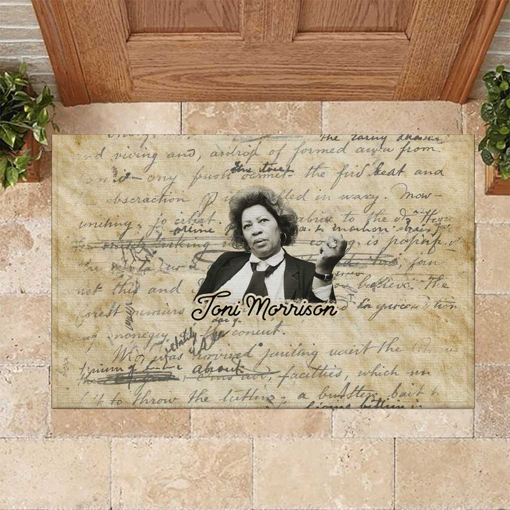 Toni Morrison Rubber Doormat Handwritten Manuscript Powerful Portrait with Feather Pen Quote - African Pride