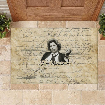 Toni Morrison Rubber Doormat Handwritten Manuscript Powerful Portrait with Feather Pen Quote - African Pride