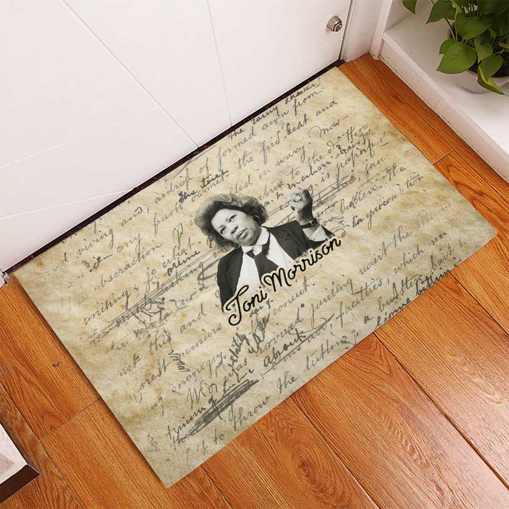 Toni Morrison Rubber Doormat Handwritten Manuscript Powerful Portrait with Feather Pen Quote - African Pride