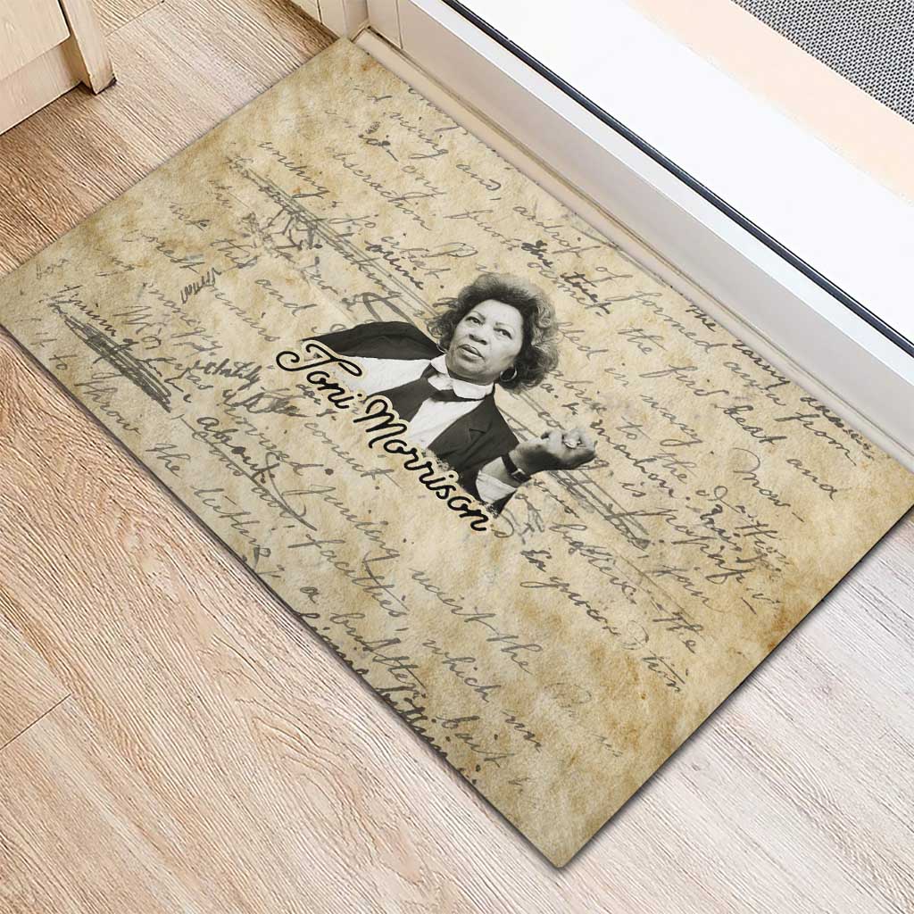 Toni Morrison Rubber Doormat Handwritten Manuscript Powerful Portrait with Feather Pen Quote - African Pride