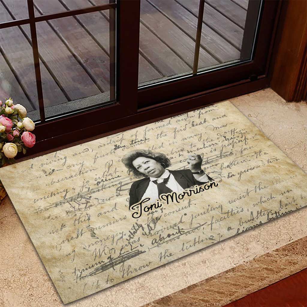Toni Morrison Rubber Doormat Handwritten Manuscript Powerful Portrait with Feather Pen Quote - African Pride