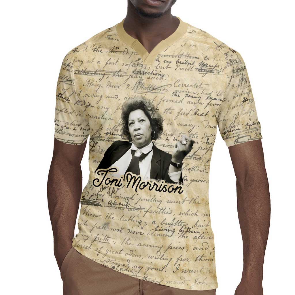 Toni Morrison Rugby Jersey Handwritten Manuscript Powerful Portrait with Feather Pen Quote - African Pride