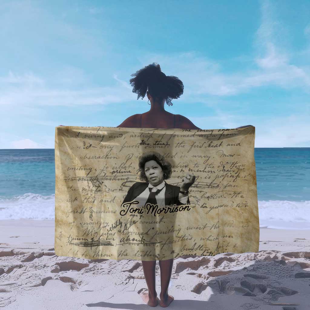Toni Morrison Sarong Handwritten Manuscript Powerful Portrait with Feather Pen Quote - African Pride