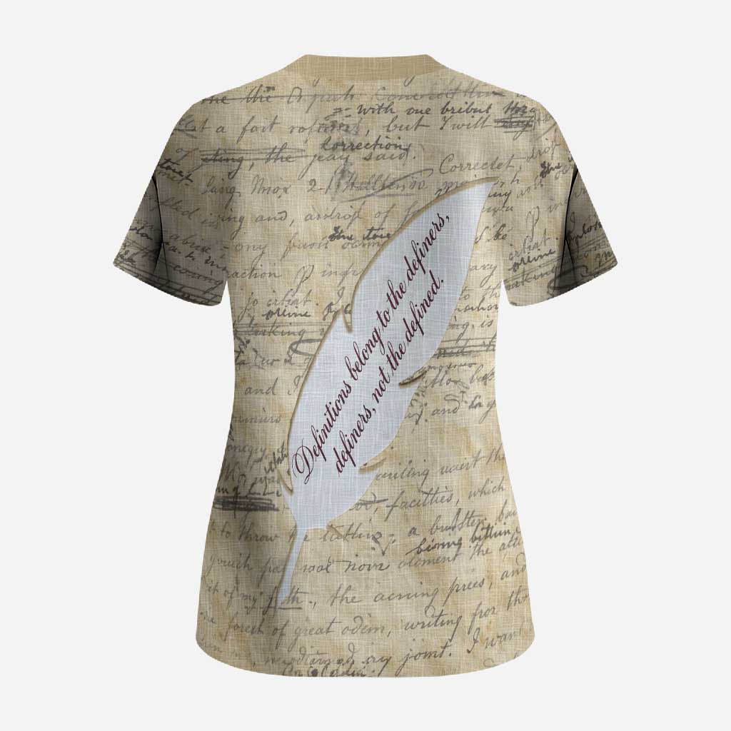 Toni Morrison Scrub Top Handwritten Manuscript Powerful Portrait with Feather Pen Quote - African Pride