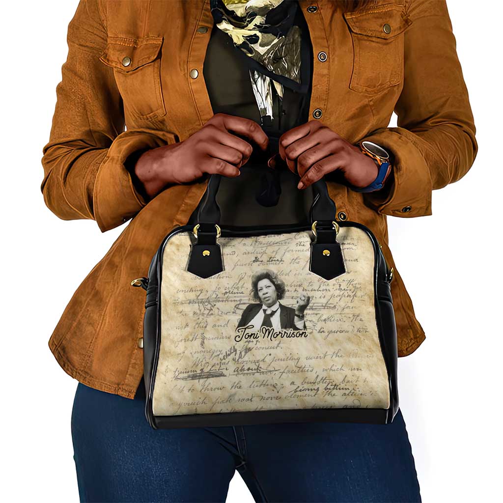 Toni Morrison Shoulder Handbag Handwritten Manuscript Powerful Portrait with Feather Pen Quote - African Pride