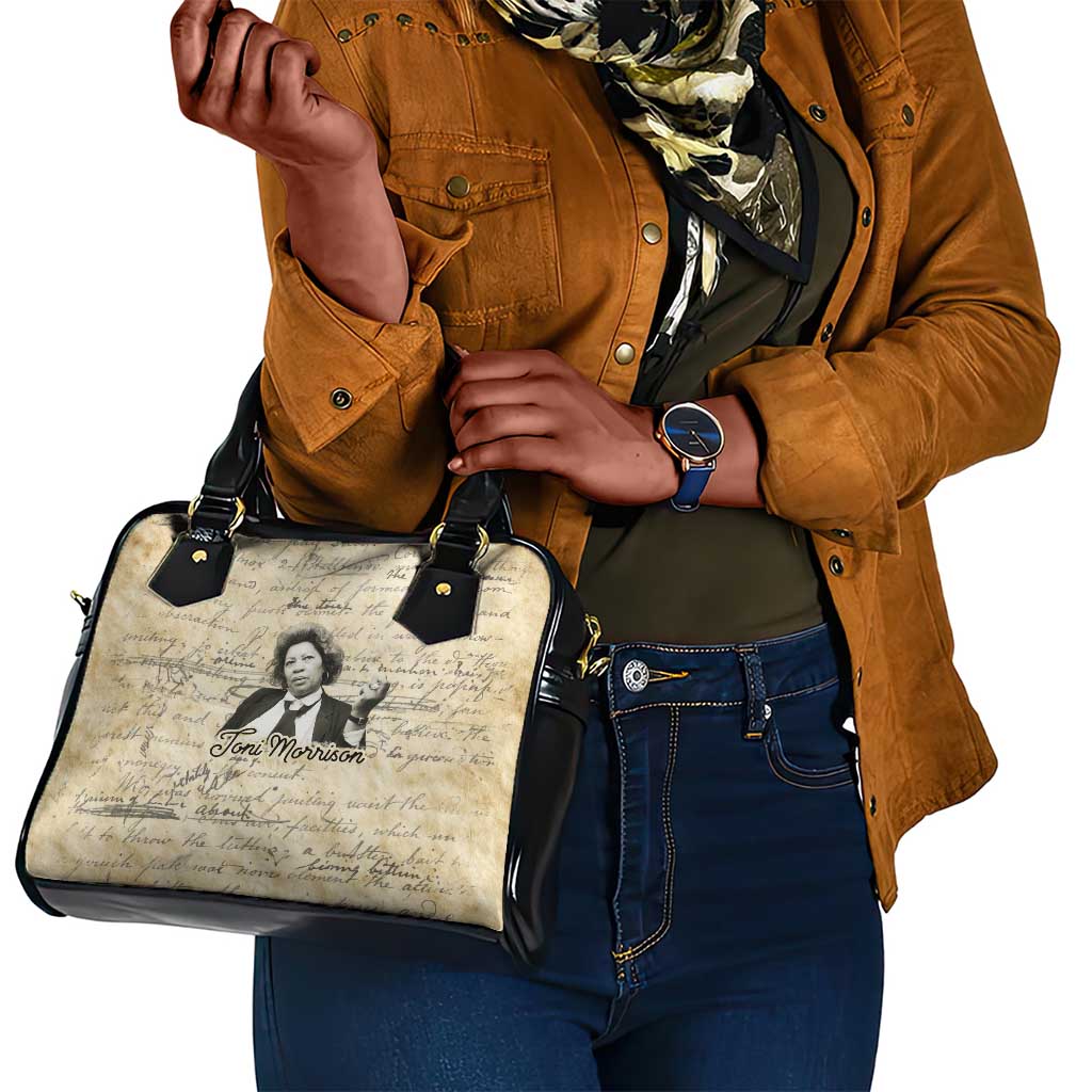 Toni Morrison Shoulder Handbag Handwritten Manuscript Powerful Portrait with Feather Pen Quote - African Pride
