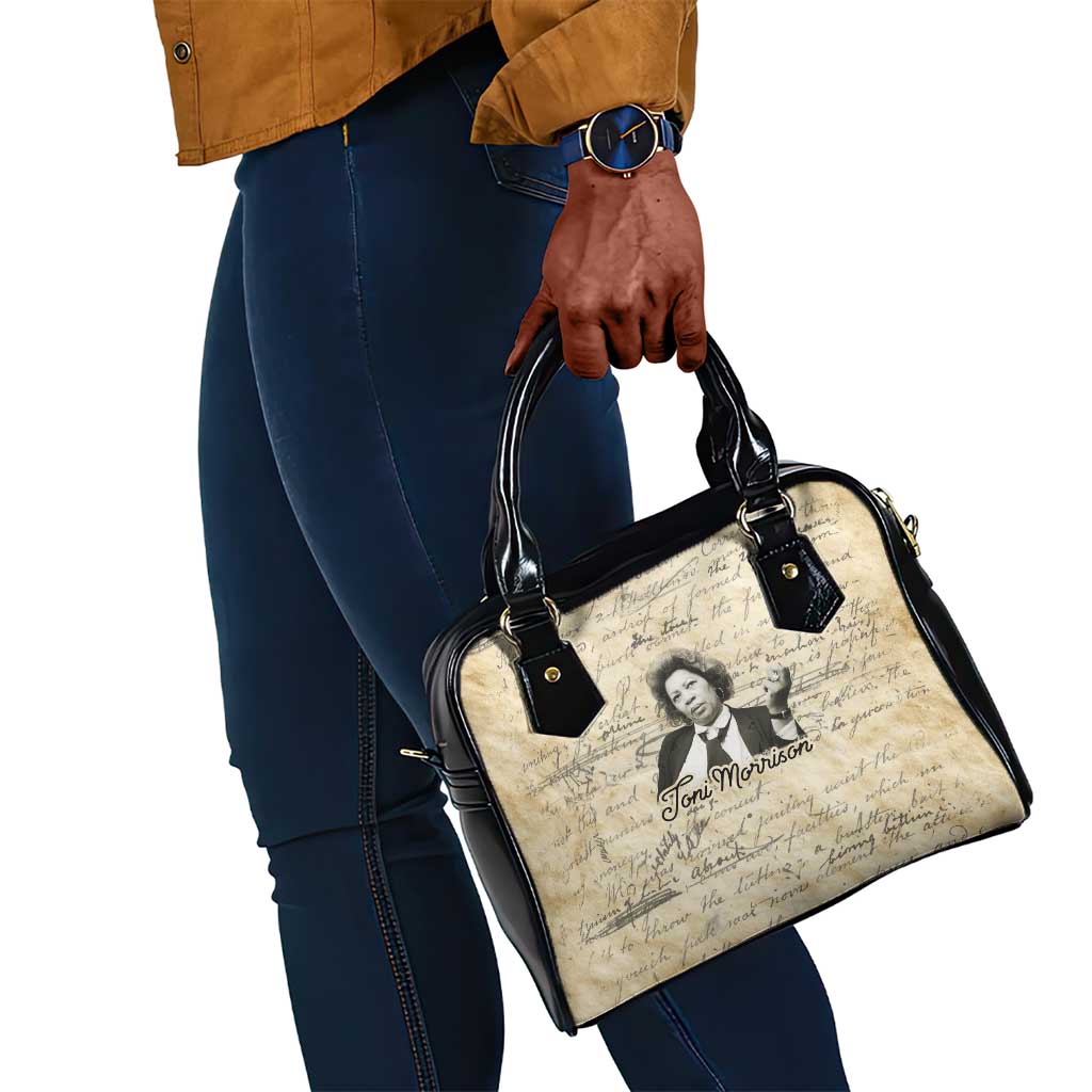 Toni Morrison Shoulder Handbag Handwritten Manuscript Powerful Portrait with Feather Pen Quote - African Pride