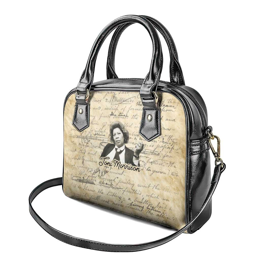 Toni Morrison Shoulder Handbag Handwritten Manuscript Powerful Portrait with Feather Pen Quote - African Pride