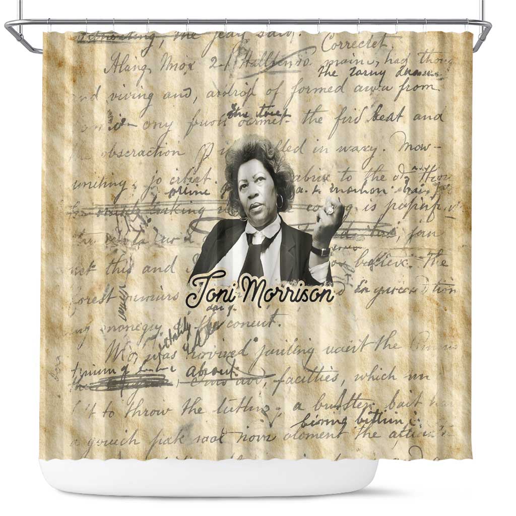 Toni Morrison Shower Curtain Handwritten Manuscript Powerful Portrait with Feather Pen Quote - African Pride