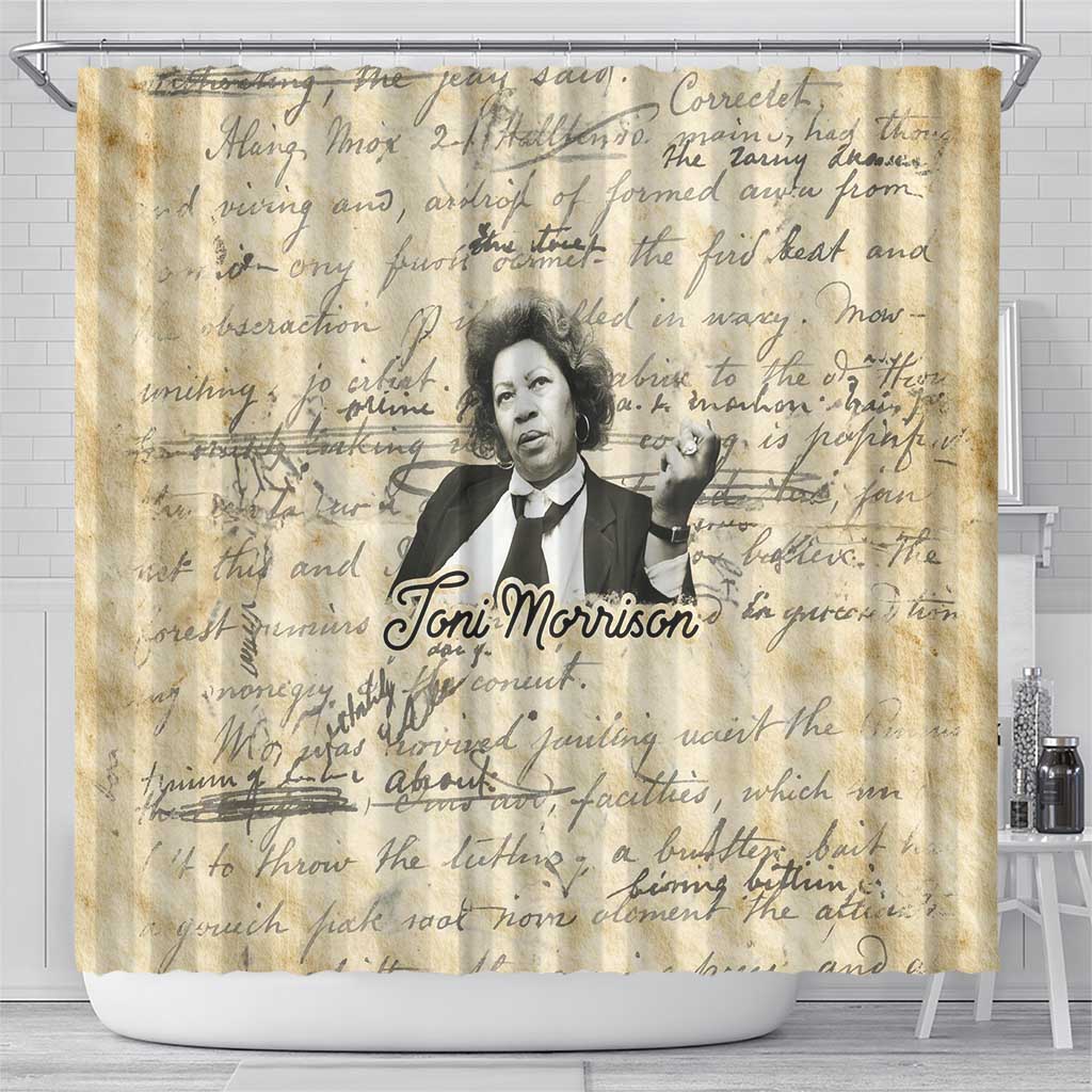 Toni Morrison Shower Curtain Handwritten Manuscript Powerful Portrait with Feather Pen Quote - African Pride